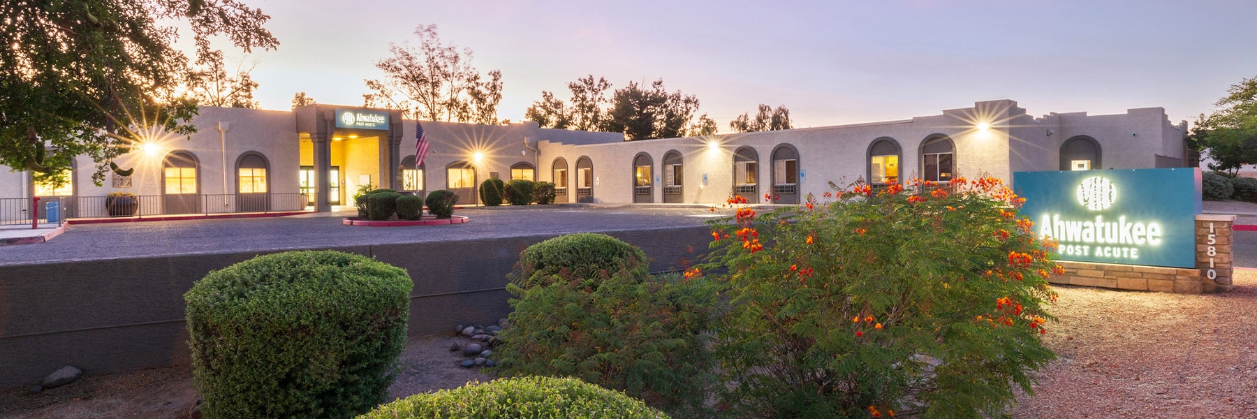 Outdoor dusk view of building at Ahwatukee Post Acute